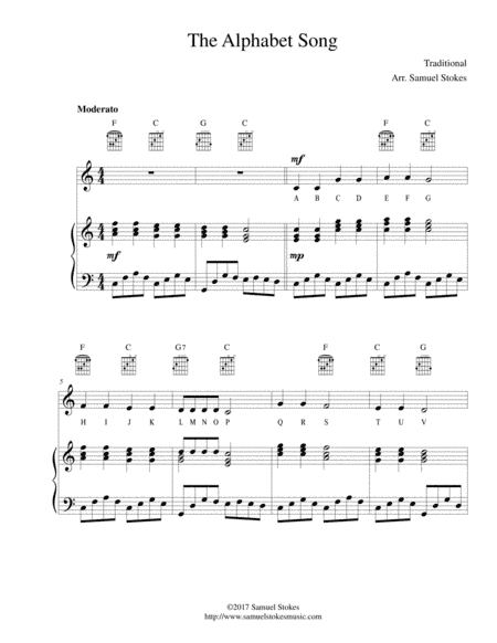 The Alphabet Song (The ABCs) - for voice/piano/guitar (arr. Samuel Stokes)