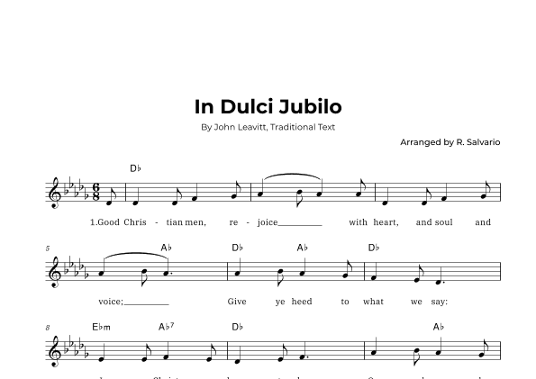 In Dulci Jubilo (Key of D-Flat Major) (arr. R. Salvario)