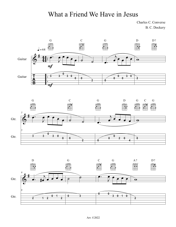 What a Friend We Have in Jesus (Guitar Solo or Duet with TAB) (arr. B. C. Dockery)