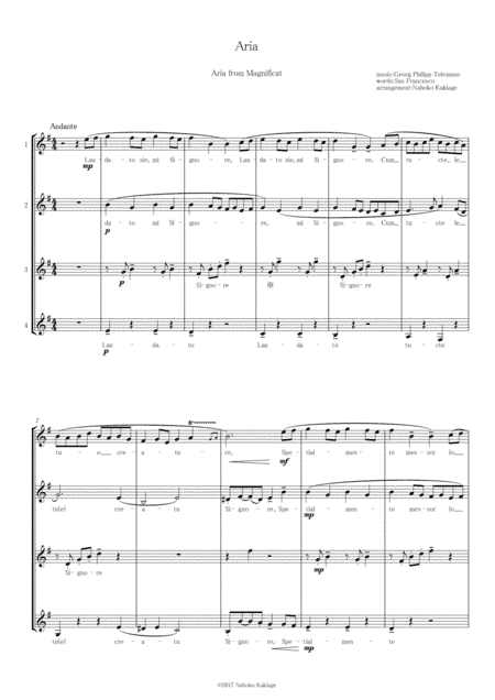 Aria from Magnificat   G. P. Telemann  Female Quartet (arr. Nahoko Kakiage)