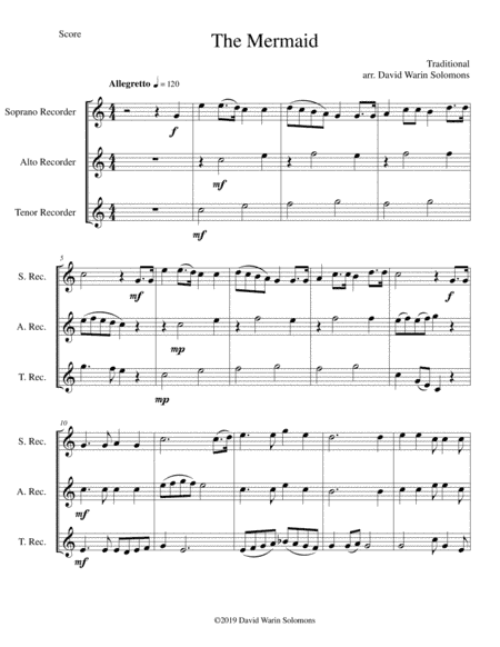 The Mermaid for recorder trio (soprano, alto, tenor) (arr. David Warin Solomons)