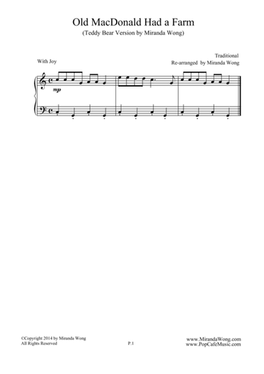 Old Macdonald Had A Farm - Teddy Bear Version for Piano Solo (arr. Miranda Wong)
