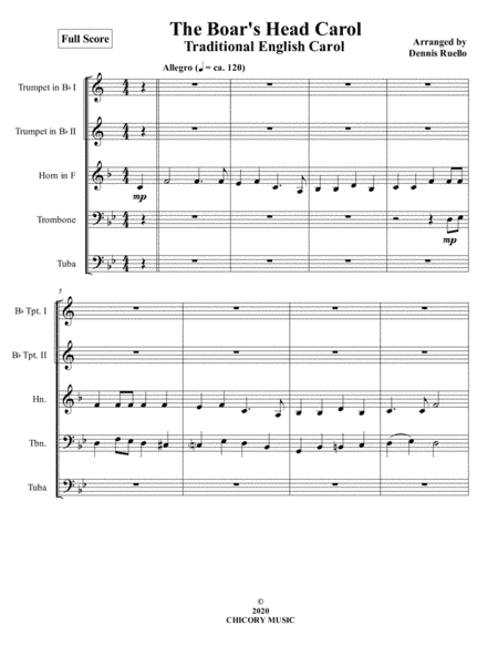 The Boar's Head Carol - Brass Quintet - Intermediate (arr. Dennis Ruello)