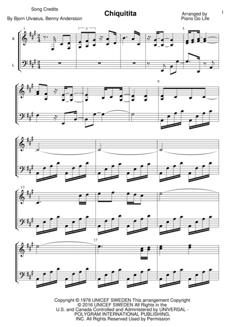 Chiquitita (arr. Piano Go Life)
