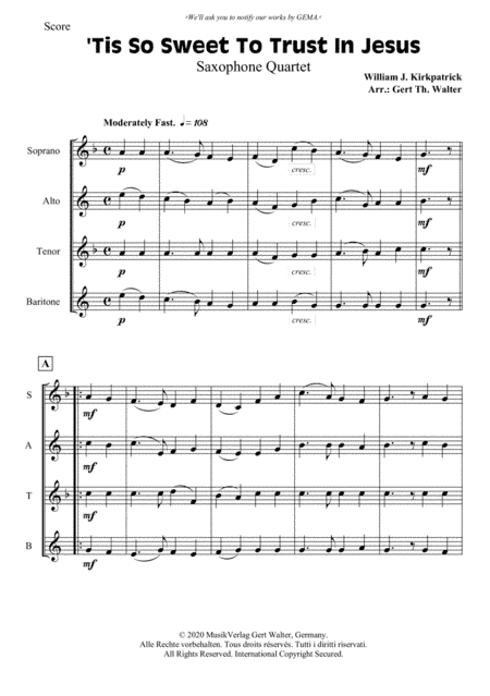 'Tis So Sweet To Trust In Jesus (arr. Gert Th. Walter)