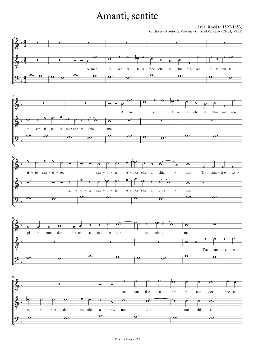 Amanti, sentite (arr. Early Music Scores)