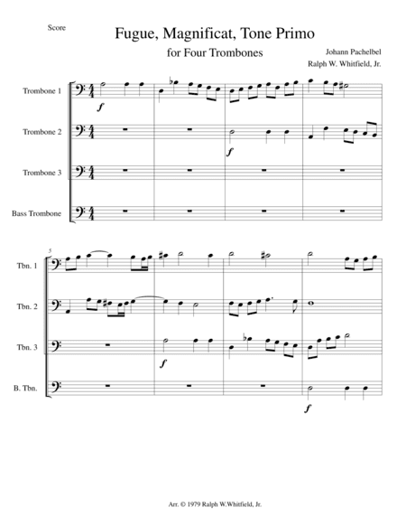 Fugue, Magnificant, Tone Primo for Trombone Quartet (arr. Ralph W. Whitfield, Jr.)