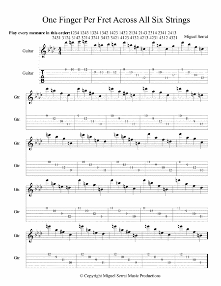 One Finger Per Fret Across All Six Strings 9th Position