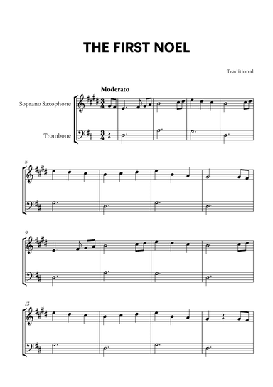 Traditional - The First Noel (D Major) (for Soprano Saxophone and Trombone) (arr. Cadenza Editions)