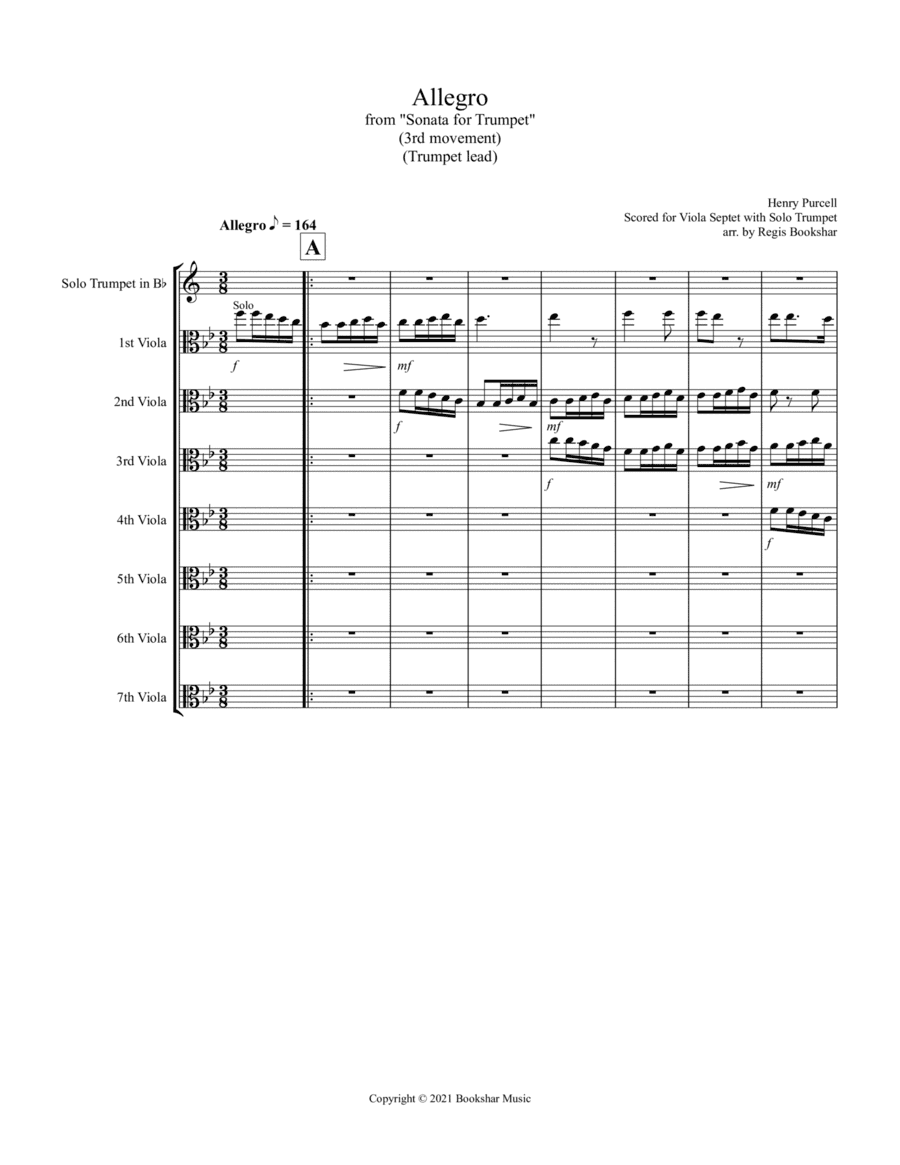 Allegro (from "Sonata for Trumpet") (Bb) (Trumpet Solo with Viola Septet) (arr. Regis Bookshar)