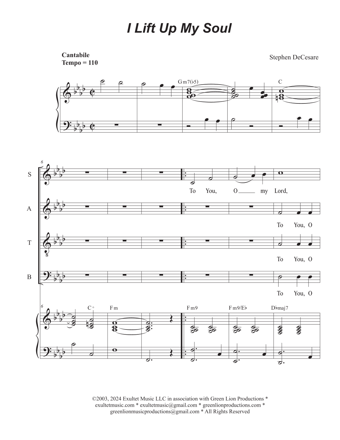 I Lift Up My Soul (Vocal Quartet - (SATB)