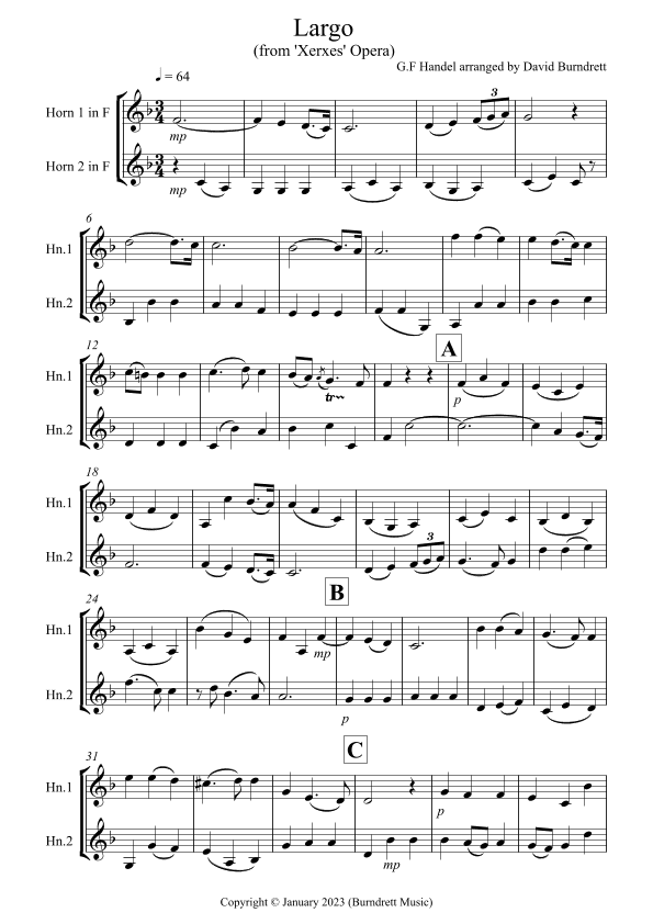 Largo (from 'Xerxes' Opera) for French Horn Duet (arr. David Burndrett)