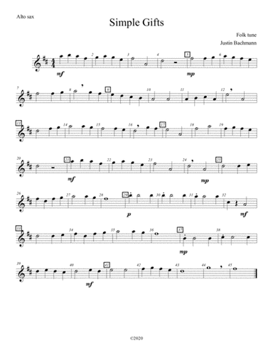 Simple Gifts Trio (Alto sax) (arr. Justin Bachmann)