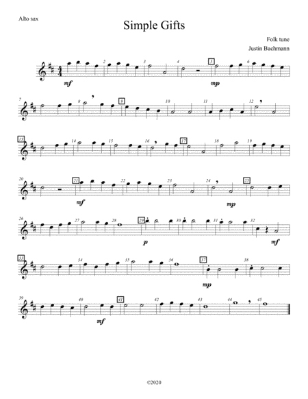 Simple Gifts Trio (Alto sax) (arr. Justin Bachmann)