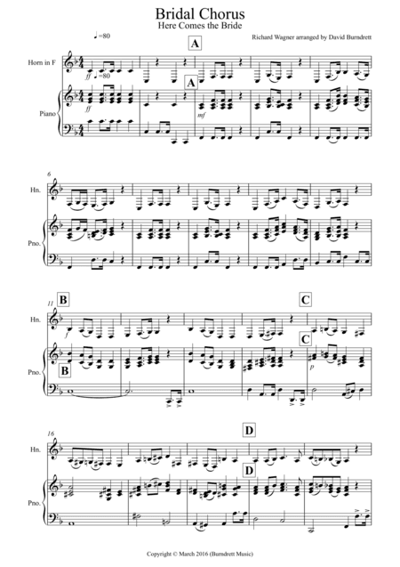 Bridal Chorus "Here Comes The Bride" for French Horn and Piano (arr. David Burndrett)