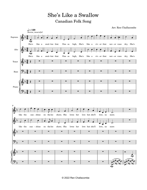 She's Like A Swallow (arr. Ren Challacombe)