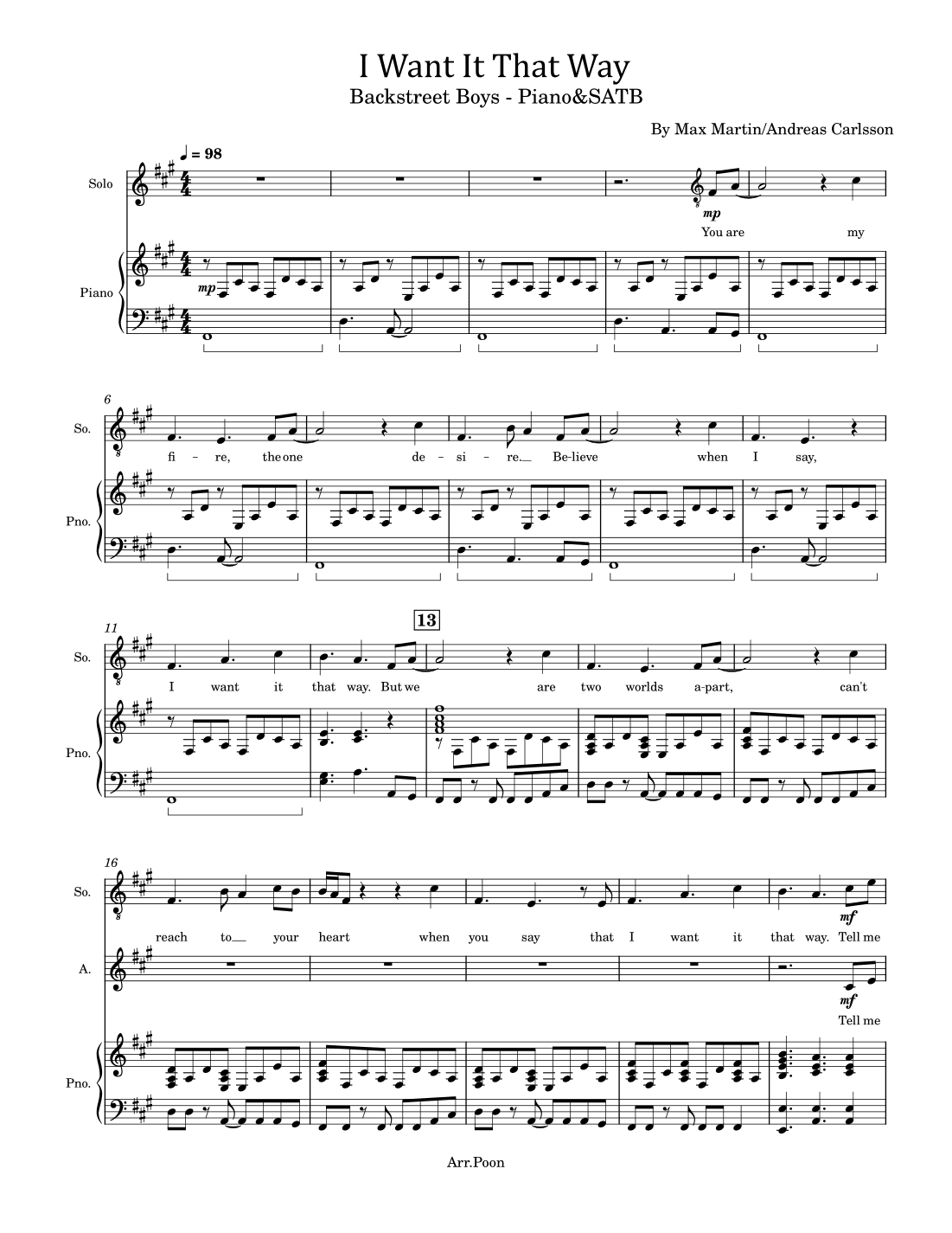 I Want It That Way (arr. poon)