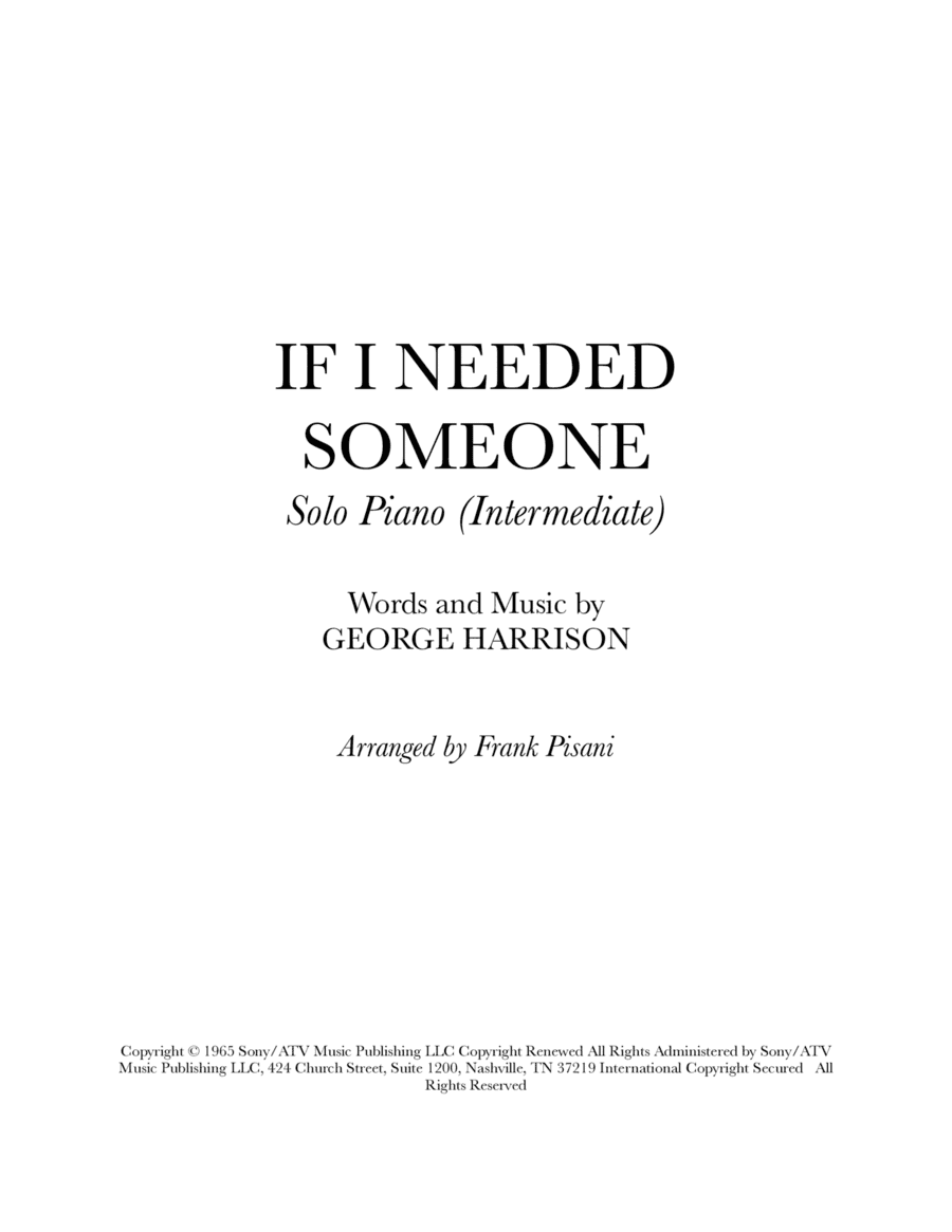 If I Needed Someone (arr. Frank Pisani)