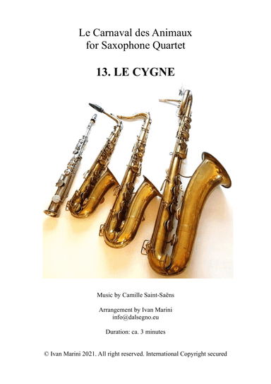 THE CARNIVAL OF THE ANIMALS for Saxophone Quartet - 13. Le Cygne (the Swan) (arr. Ivan Marini)