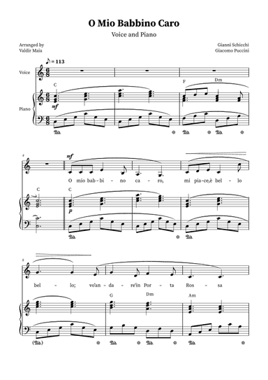 O Mio Babbino Caro - Female Voice in C Major (with chords) (arr. Valdir Maia)