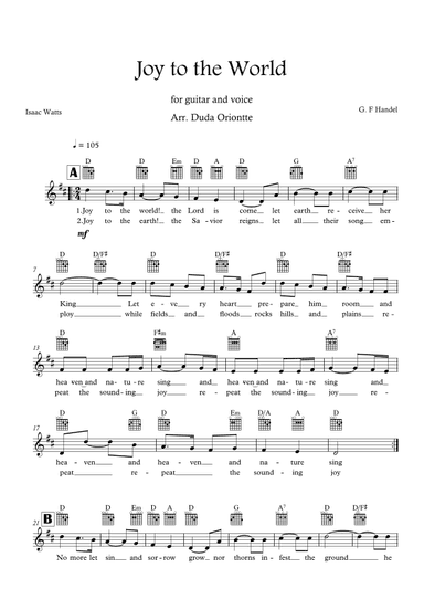 Joy to the World (D major - TABS - with lyrics) (arr. Duda Oriontte)