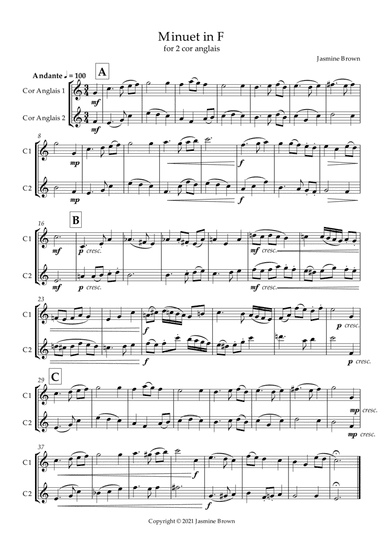 Minuet in F - Cor Anglais Duet