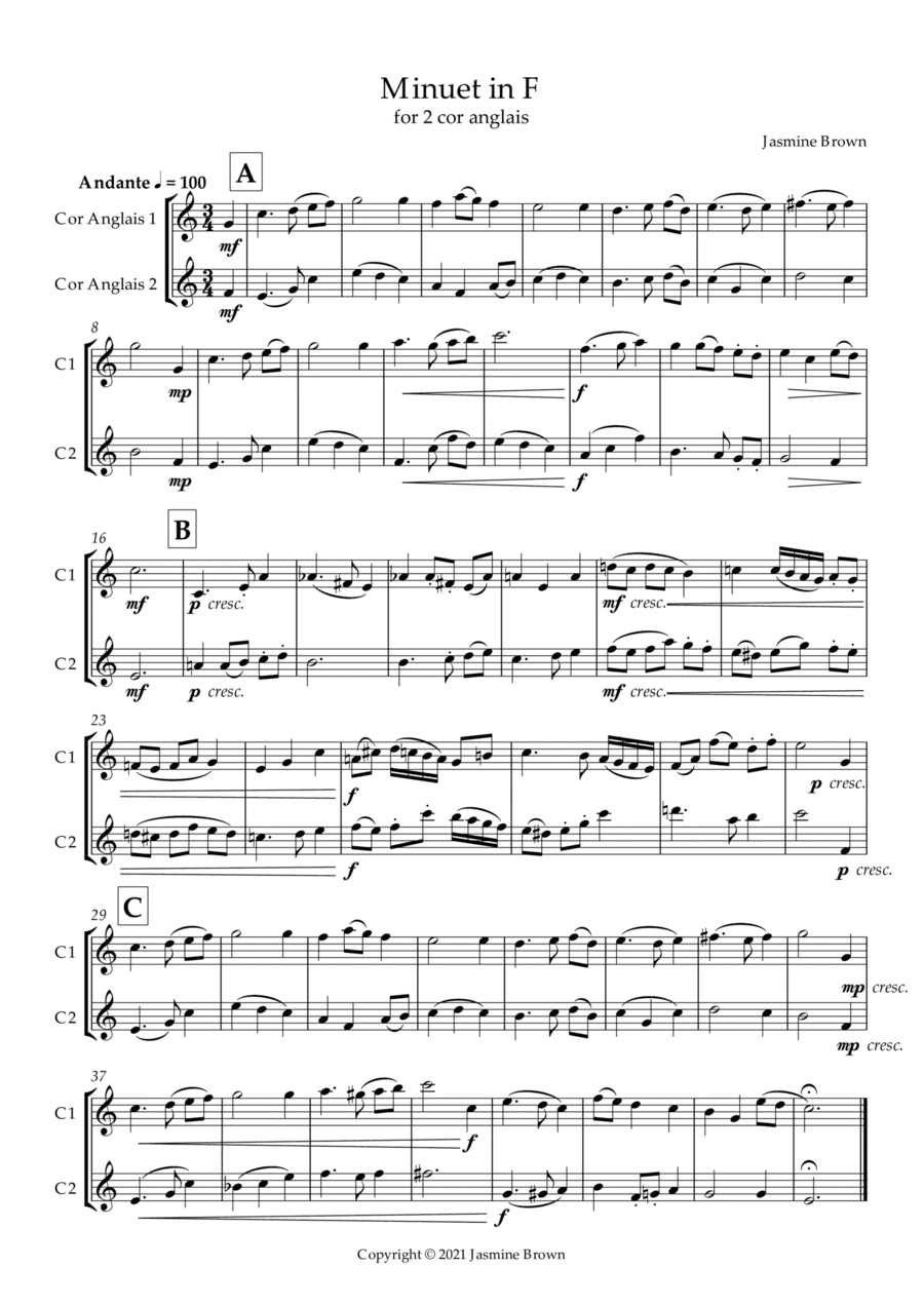 Minuet in F - Cor Anglais Duet