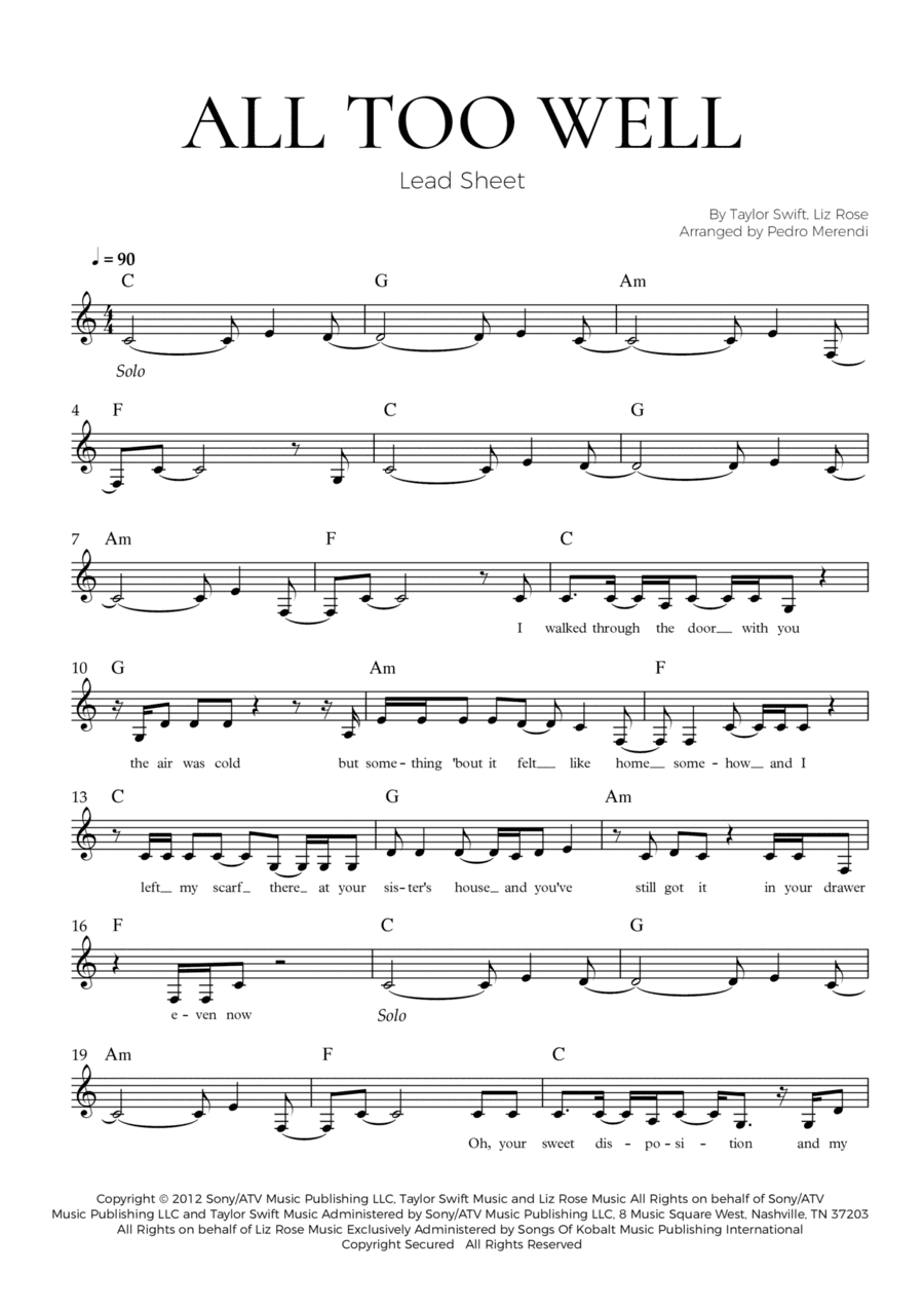 All Too Well (arr. Pedro Merendi)