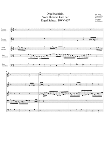 Vom Himmel kam der Engel Schaar, BWV 607 from Orgelbuechlein (arrangement for 5 recorders) (arr. Gil Garty)