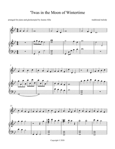 'Twas in the Moon of Wintertime (for piano and glockenspiel) (arr. arranged for piano and glockenspiel by Jeanne Allie)