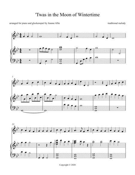 'Twas in the Moon of Wintertime (for piano and glockenspiel) (arr. arranged for piano and glockenspiel by Jeanne Allie)