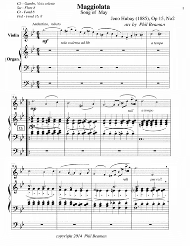 Maggiolata-Hubay-Violin/Organ (arr. Phil Beaman)