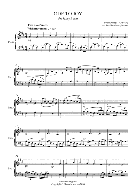 ODE TO JOY for Jazzy Piano (arr. Ellen Macpherson)