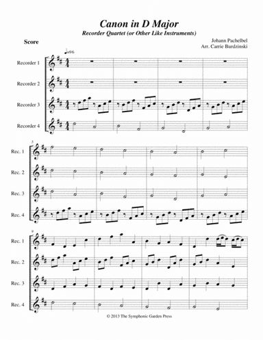 Pachelbel's Canon in D Major - flute or recorder quartet (arr. C. Burdzinski)