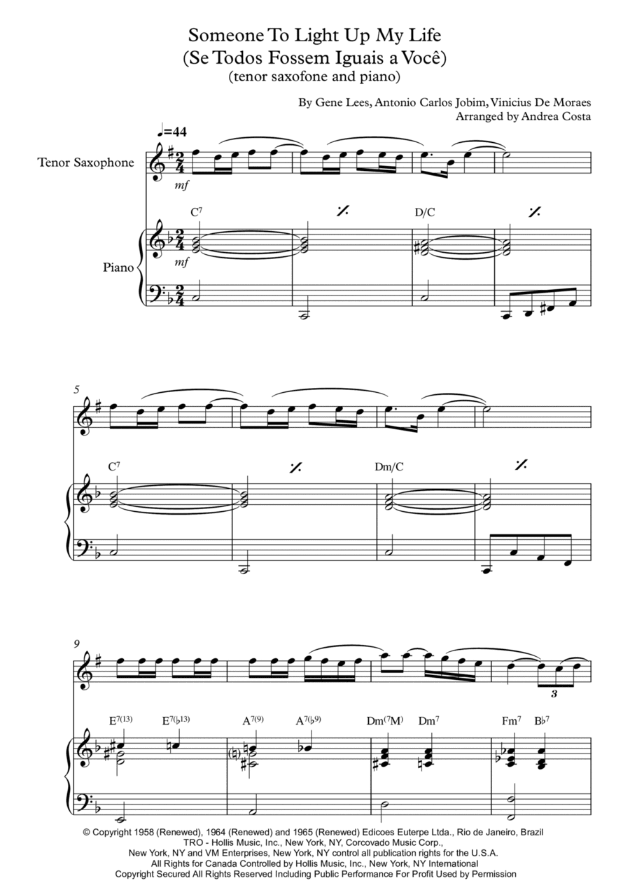 Someone To Light Up My Life (se Todos Fossem Iguais A Voce) (arr. Andrea Costa)