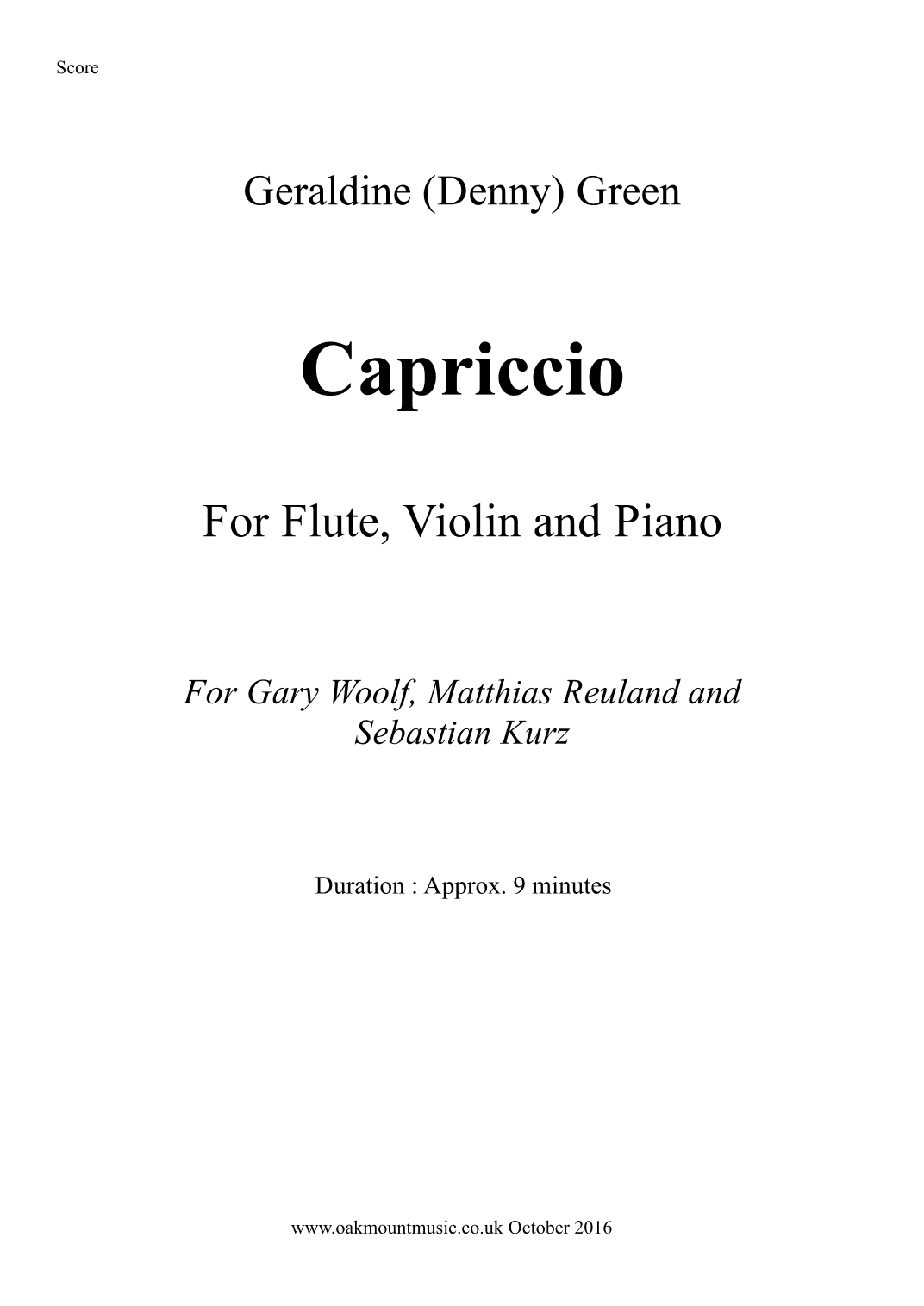 Capriccio For Flute, Violin And Piano