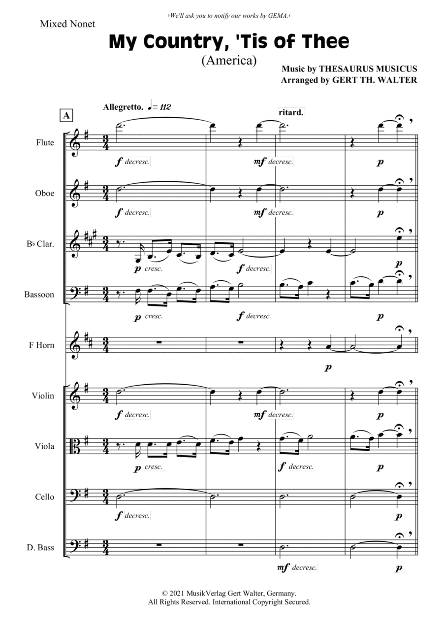 My Country, 'Tis Of Thee (America) (arr. Gert Th. Walter)