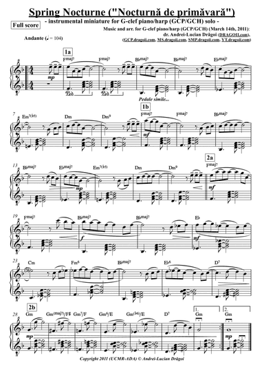 Spring Nocturne ("Nocturna de primavara") - arr. for G-clef piano/harp (GCP/GCH) (from my Piano a
