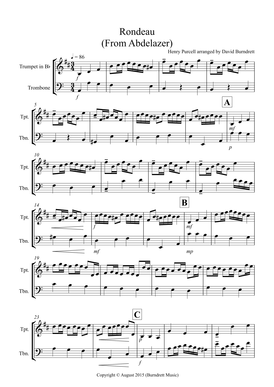 Rondeau for Trumpet and Trombone Duet (arr. David Burndrett)