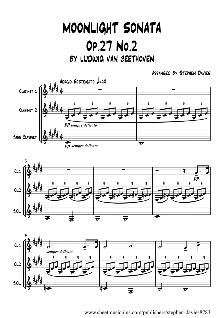 Moonlight Sonata Op.27 No.2 by Ludwig van Beethoven for Clarinet Trio. (arr. Stephen Davies)
