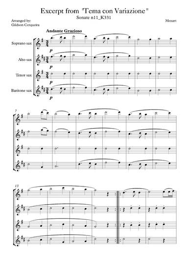 Excerpt from sonate k331 - "Tema con Variazione" (arr. Gildson Cerqueira)