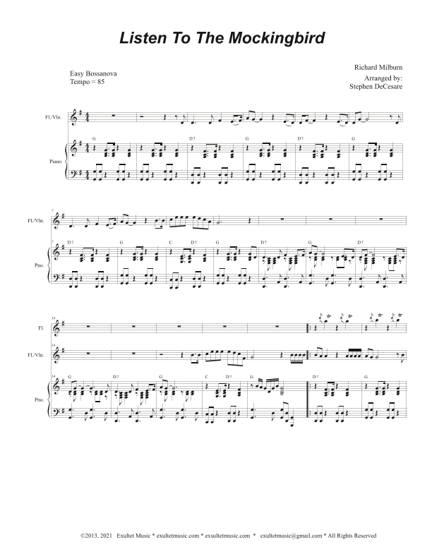 Listen To The Mockingbird (Flute or Violin solo and Piano) (arr. Stephen DeCesare)