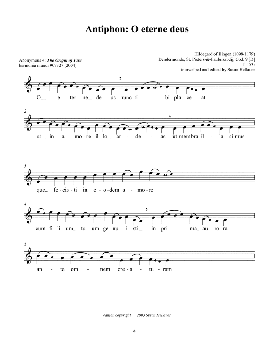 Antiphon: O eterne deus, from Anonymous 4: "The Origin of Fire" - Score Only (arr. Susan Hellauer)