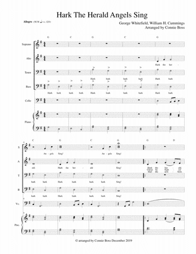 Hark the Herald Angels Sing - cello, SATB piano (arr. Connie Boss)