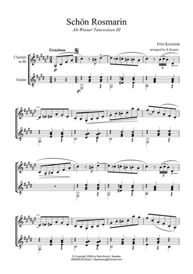 Schon Rosmarin for clarinet in Bb and guitar (arr. Amadeus Music)