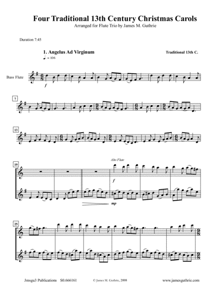 Four Traditional 13th Century Christmas Carols for Flute Trio (arr. James M. Guthrie, ASCAP)