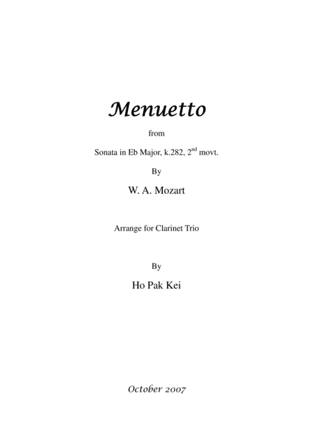 Menuetto from Sonata in Eb Major, k.282, 2nd movt. (arr. Ho Pak Kei)