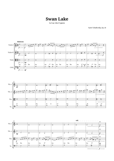 Swan Lake by Tchaikovsky for String Quartet (arr. Langanho)