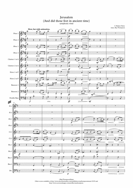 Parry: "Jerusalem" (And did those feet in ancient times)(original key of D) - wind dectet (and bass) (arr. Ray Thompson)
