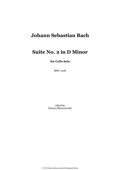 Bach - Suite No. 2 for Cello Solo in D Minor, BWV 1008 (arr. Dariusz Skoraczewski)